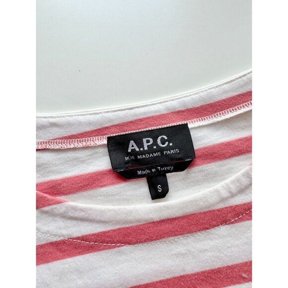 APC Ally Pink White Striped Cotton Jersey Boat Neck Sailor T-Shirt Top, Size - Picture 8 of 11